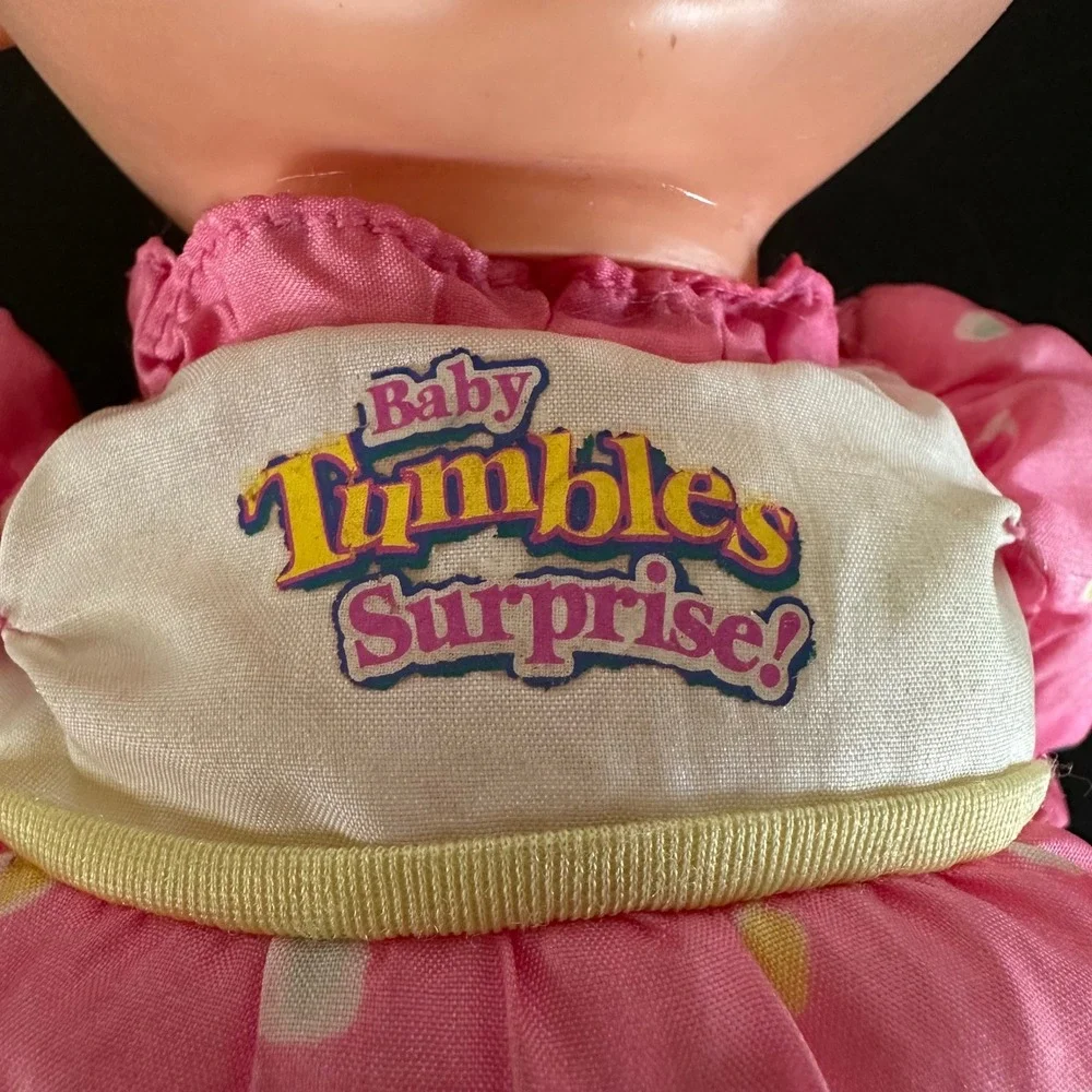 Vintage 1995 Toy Biz Baby Tumbles Surprise Doll Pink Polka Dot Outfit Blonde 12